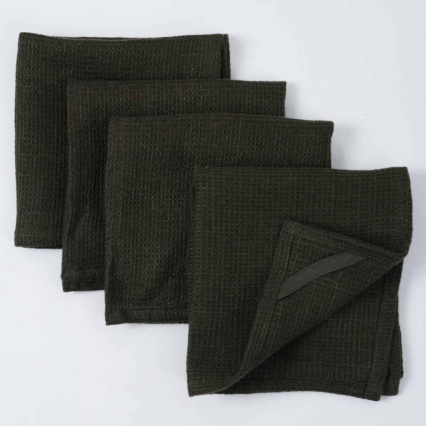 HSOFTIFY 100% Pure Linen Washcloths with Waffle Weave 4 Pack, Green