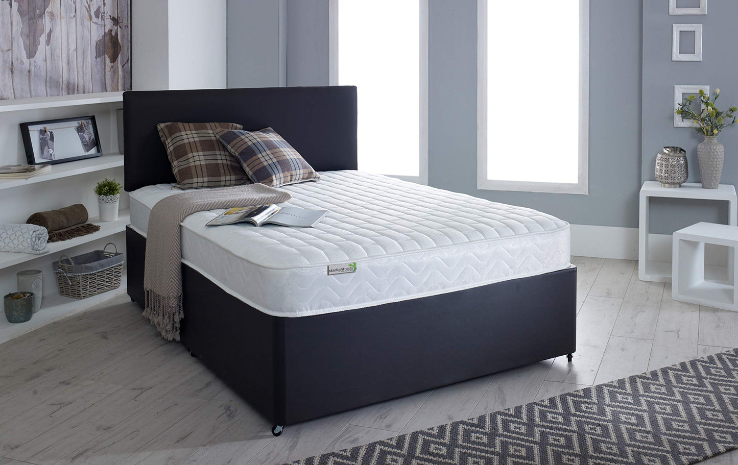 Starlight Beds Brick Design Quilted Sprung Hybrid Mattress with Memory Foam Layer. Soft Firmness, White, 18cm Deep. Small Single Mattress (2ft6 x