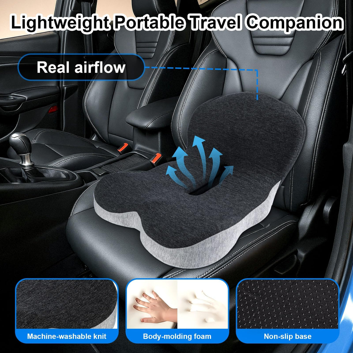 Seat Cushion,Ergonomic Memory Foam Seat Cushion with Lumbar Support For Car and Washable Cover,Comfortable Non-Slip Back Support for Office