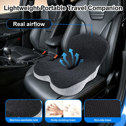 Seat Cushion,Ergonomic Memory Foam Seat Cushion with Lumbar Support For Car and Washable Cover,Comfortable Non-Slip Back Support for Office