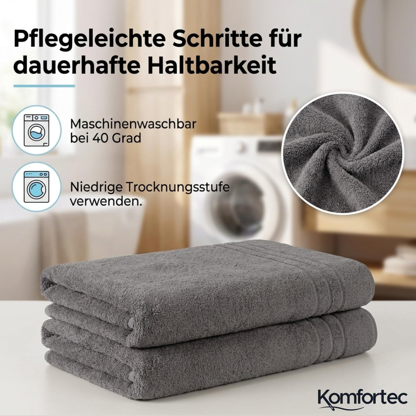 Komfortec Jumbo Bath Towels, 100% Cotton, Quick Dry, 80x200, Grey