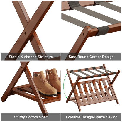 BAMBOOHOMIE Full Assembled Luggage Rack, Bamboo Luggage Holder Rack for Guest Room