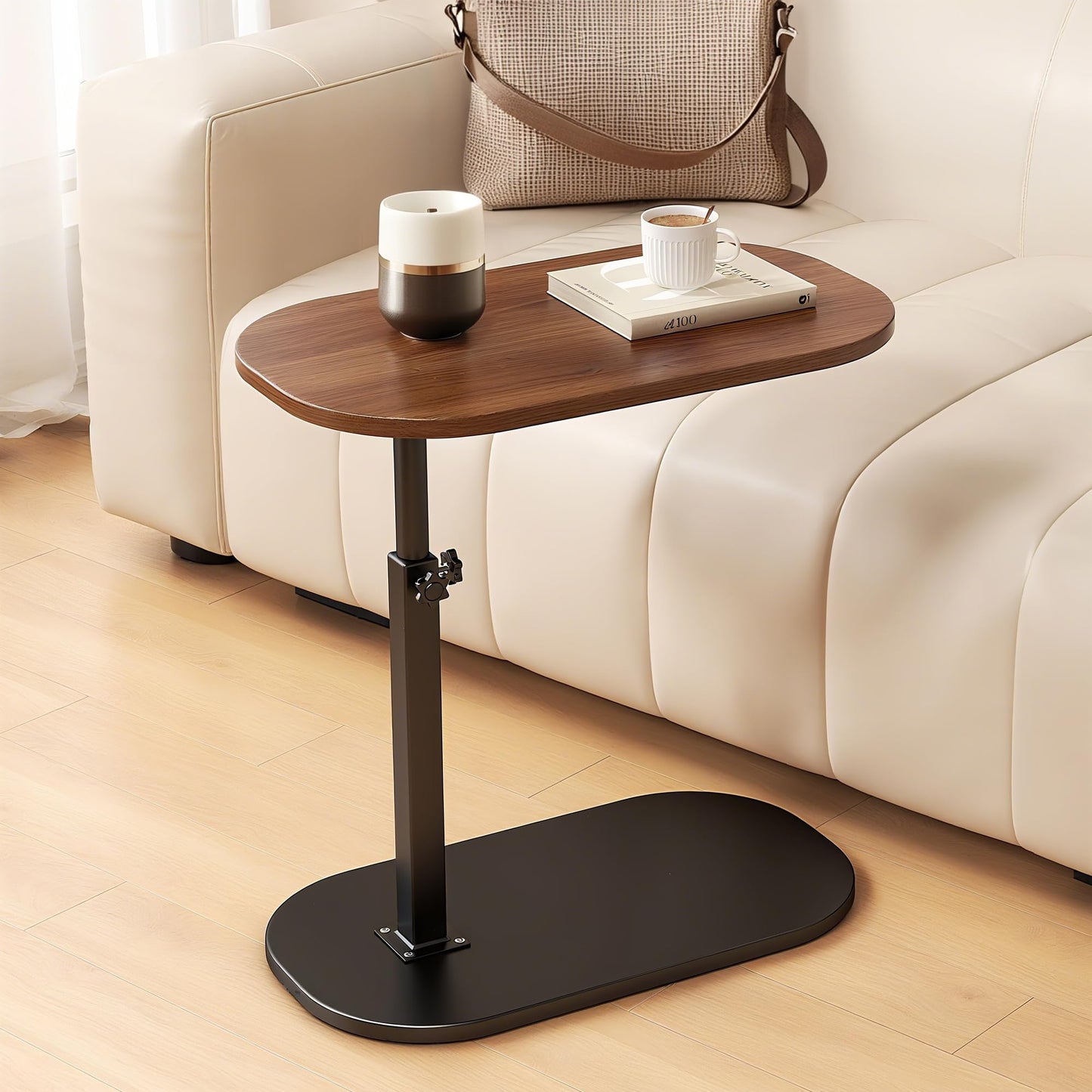 liameya Adjustable Height C Shaped Side Table, 360°Swivel Laptop Tv Tray Desk for Couch and Bedside