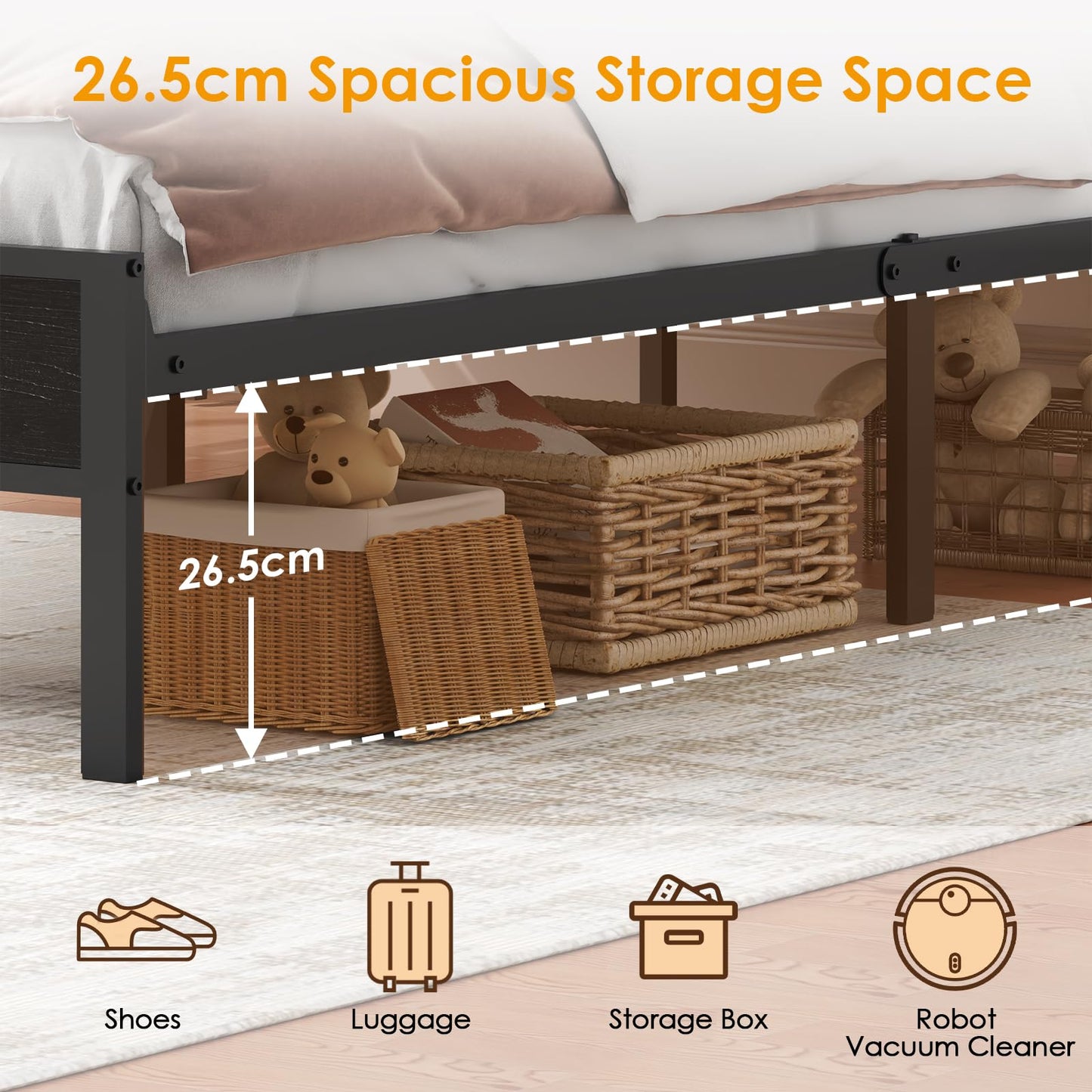 WOWTRELAX King Size Bed Frame with Charging Headboard Storage Shelf 150x200