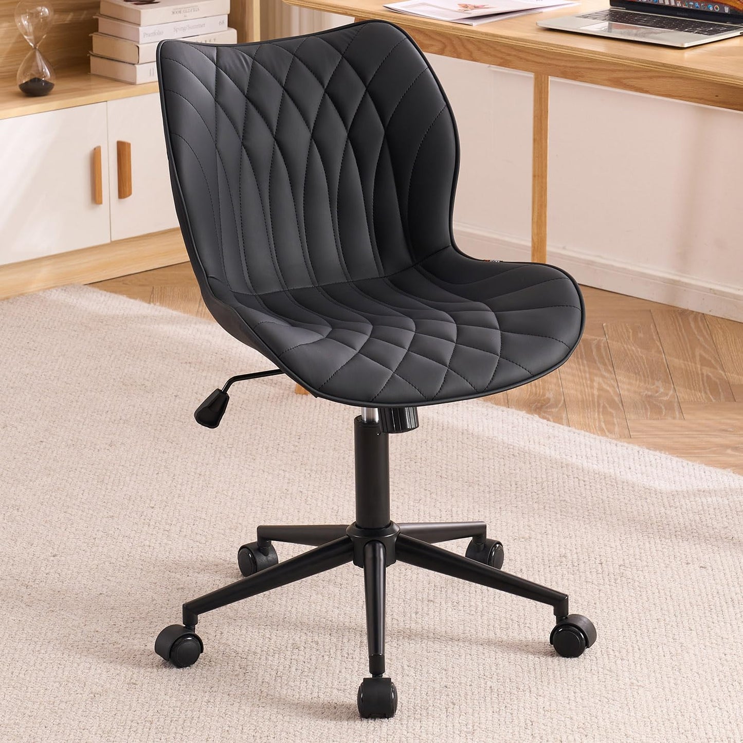 YOUNUOKE Desk Chair Adjustable Home Office Chair with Wheels, Black