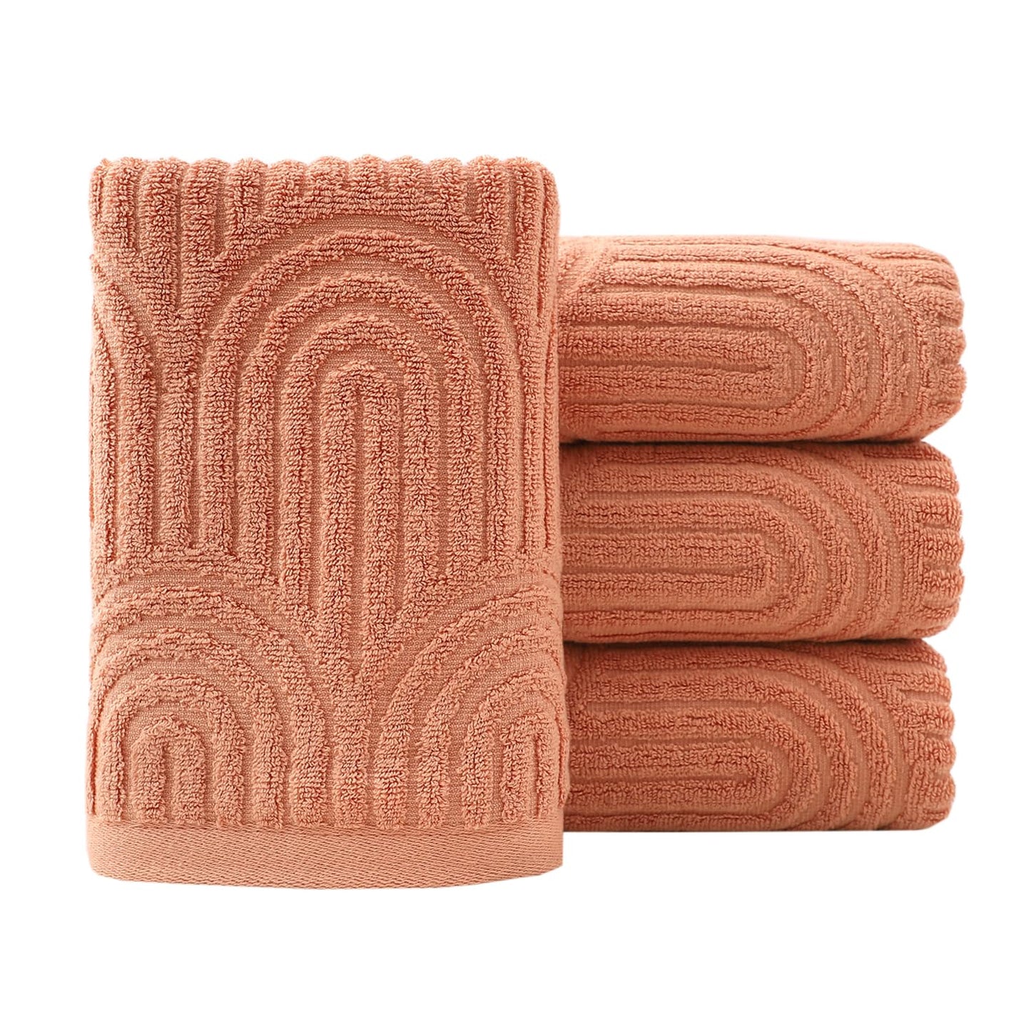 Pidada Hand Towels Set of 4 Striped Pattern 100% Cotton Absorbent Soft Decorative Towel for Bathroom (Burnt Orange)