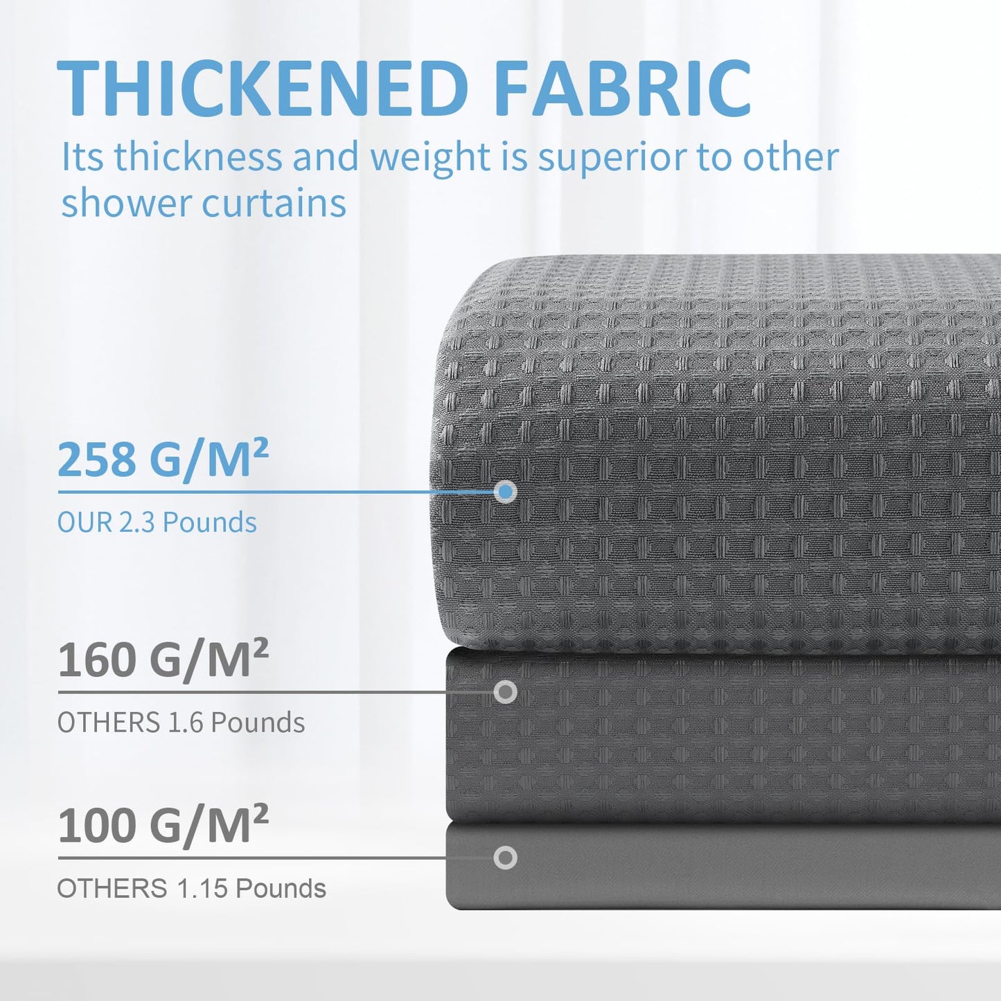 FY&XZH Heavy-Duty Waffle Weave Shower Curtain with Stainless Steel Hooks, Thick Fabric for Bathroom, Hotel, Spa & Salon-153 x 183cm (Gray)