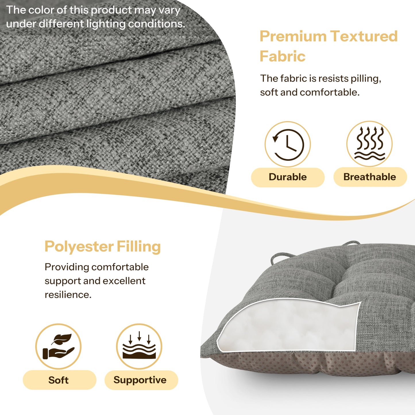 FlyGulls Chair Cushions for Dining Chairs Set of 2 46x42x7.6 cm Light Grey