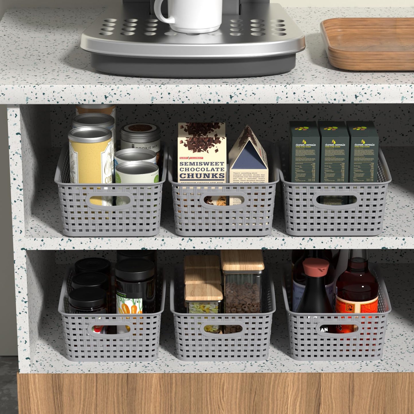 Hynomiky Small Weave Baskets Set of 12, Plastic Desktop Storage Basket, Grey