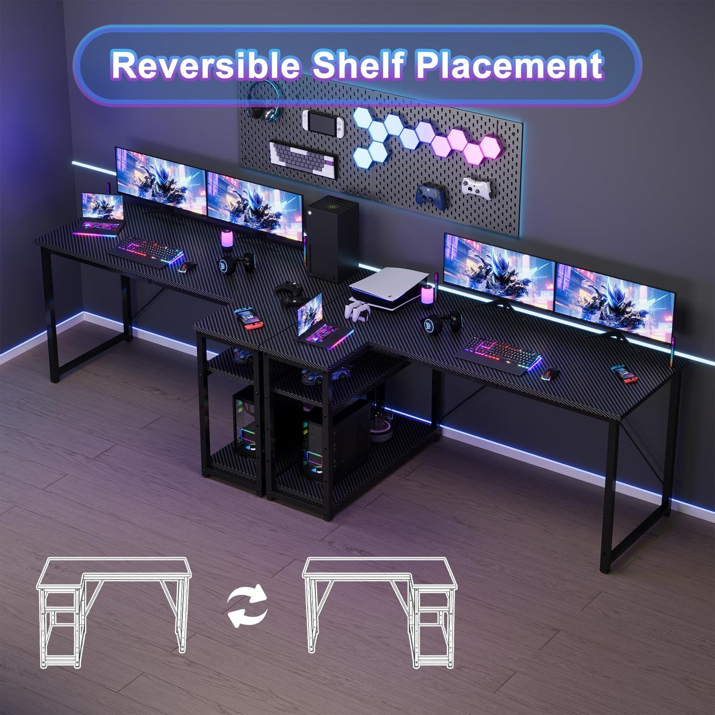 JUMMICO L Shaped Desk 120x80cm with Storage, Corner Computer Desk with Reversible Shelf, Sturdy Office Desk & Workstations for Home Office