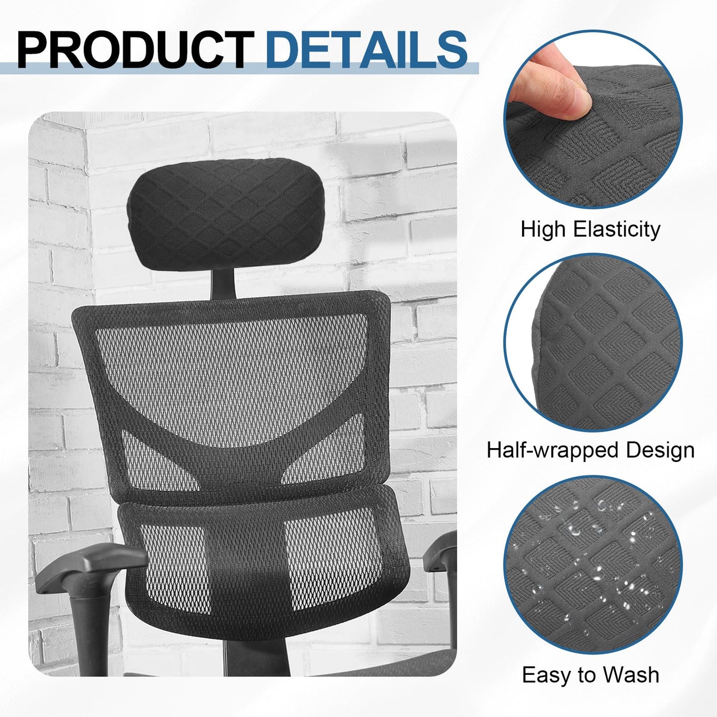 sourcing map Office Chair Pillow Cover, Office Chair Headrest Attachment Mesh Removable Headrest Protector for Home Desk Computer Chairs, Dark Gray
