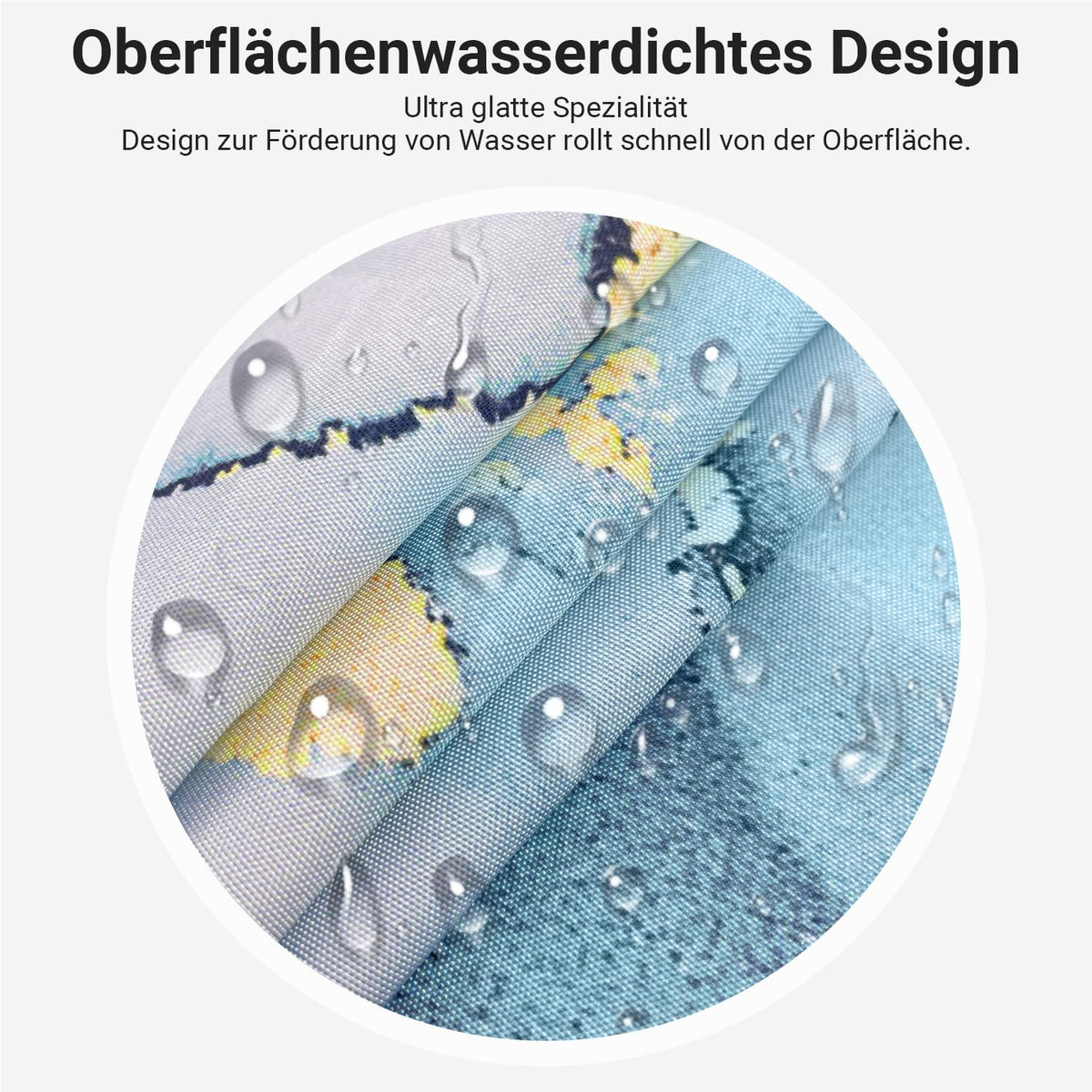 Lerores Shower Curtain, 180 x 180 cm, Light Blue Marble, Weighted Hem, Anti-Mould, Water-Repellent