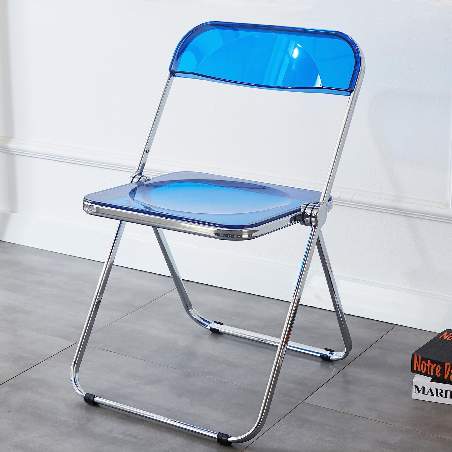 KAIHAOWIN Luxury Modern Transparent Folding Chair Acrylic Stacking Chairs with Crystal Seats-PC Plastic for Living Room and Outdoor Use
