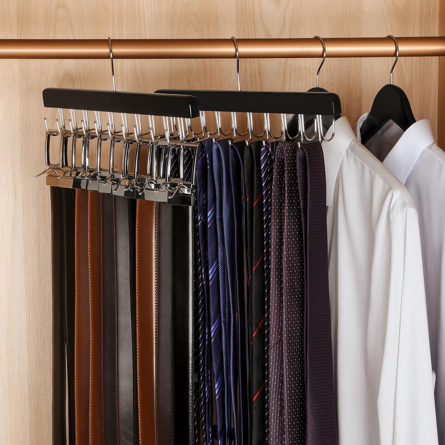 TOPIA HANGER 2 Pack 2 in 1 Belt Tie Hanger for Closet Max 60 Belts with 60 Ties Capacity