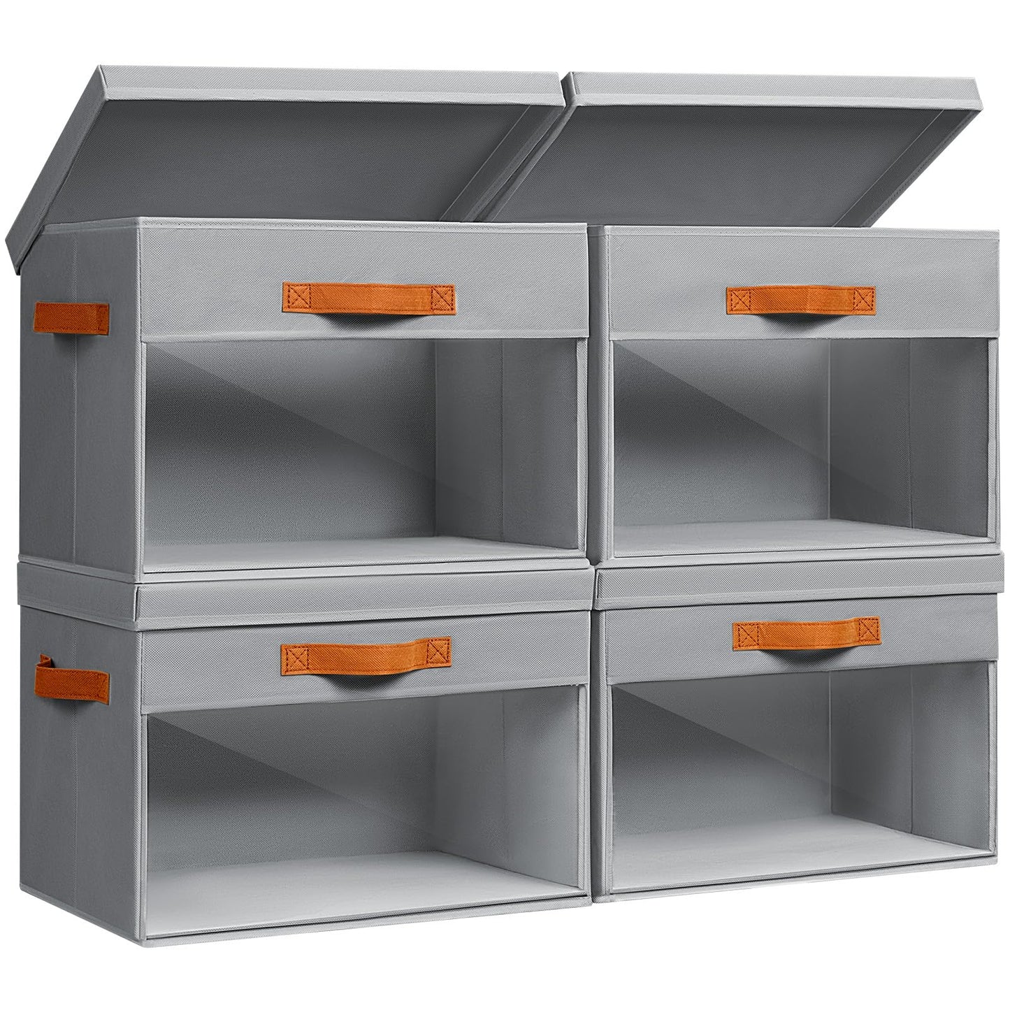 Large Fabric Storage Boxes with Lids & Clear PVC Window Foldable Grey 38L