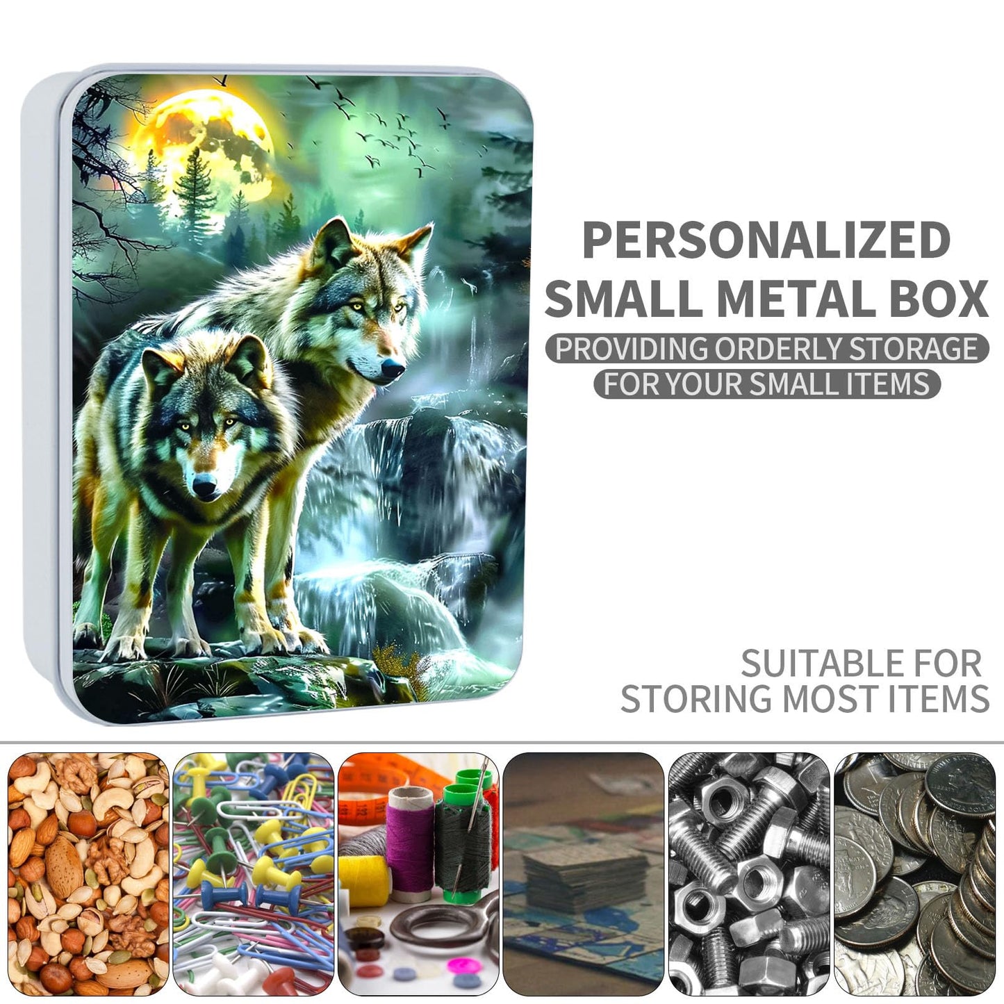 ETLKJVBL Metal Tin Box Sturdy Metal Storage Box with Lid, Large Container Holder for TCG Cards, Cookies, Car Keys and More