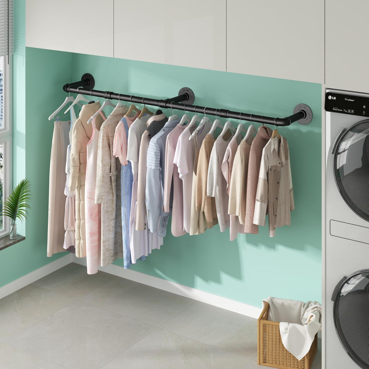 SMILOVII Wall Mounted Clothes Rail, Industrial Pipe Clothes Rails Wall Mounted, 164cm Detachable Metal Clothing Rail for Hanging Clothes For Home