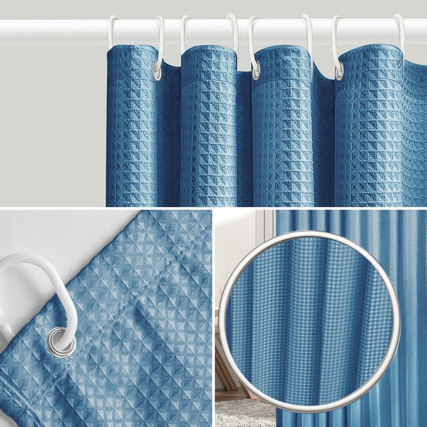 Stfery Waffle Shower Curtain with Metal 120x200 Shower Curtain Waterproof Mould Resistant