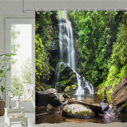 Hnmdmyi Forest Shower Curtain 120x180, Tropical Jungle Rainforest Green Tree Plant Nature Landscape Waterfall Scenery Bathroom Curtains Waterproof