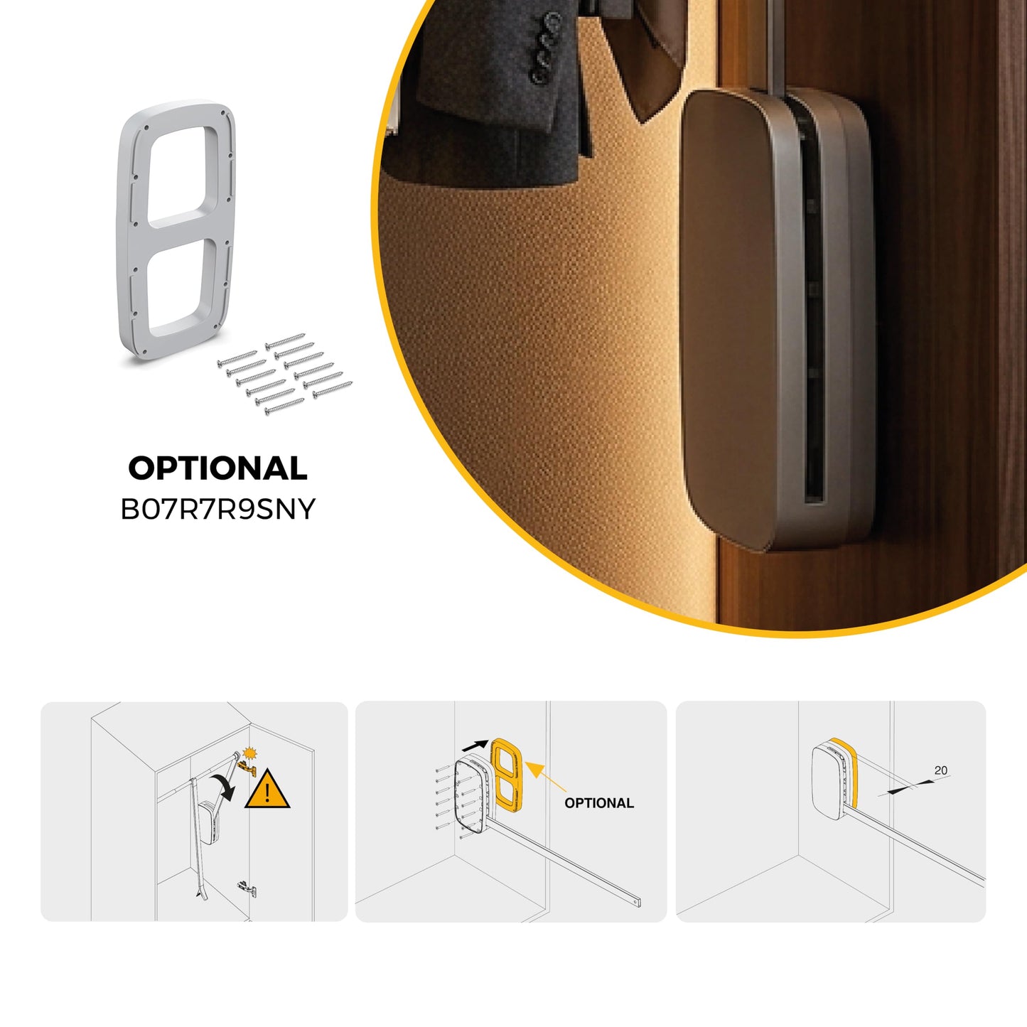Emuca - Pull down hanging rail for wardrobe, pull down wardrobe rail lift, adjustable width 450-600mm, titanium colour