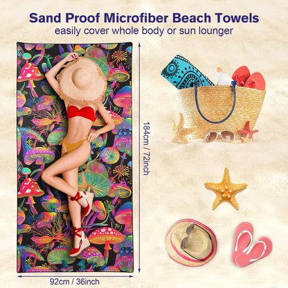 YISUMEI Mushrooms Beach Towels for Adults Extra Large 180 x 90 cm, Microfibre Lightweight Quick Dry Towel for Swimming Pool Cruise Travel Sports