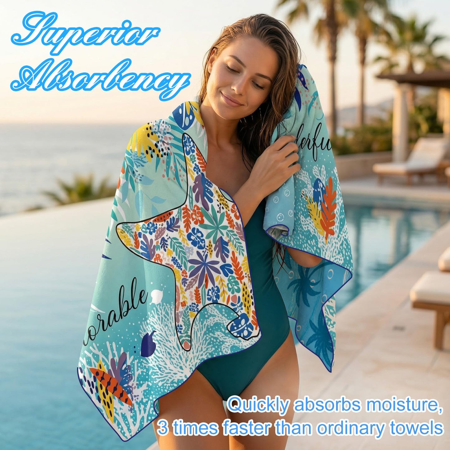 2 Pcs Microfibre Beach Towels for Adults,Microfibre Lightweight Beach Towel