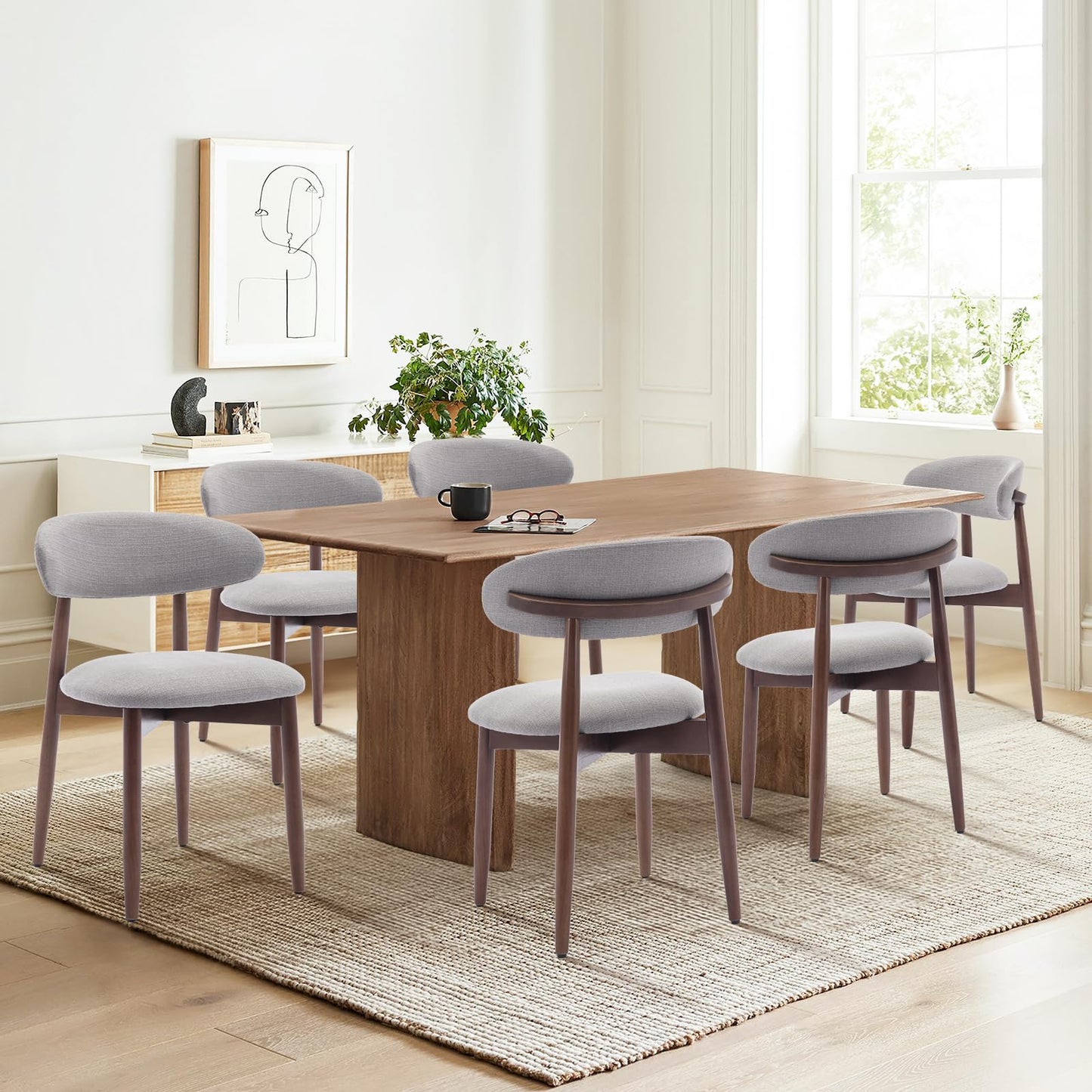 COLAMY Modern Dining Chairs Set with Wooden Legs – Upholstered Fabric Dining Room Chairs with Curved Backrest, Soft Cushion Seat