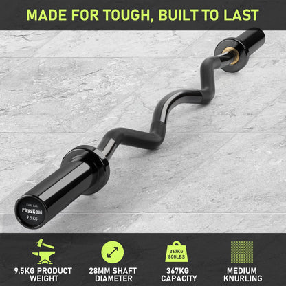 PhysKcal EZ Curl Bar, 47 Inches Super EZ Weight Lifting Bar for Standard 2 Inches Weight Plates, Excellent for Gaining Biceps and Triceps, Full Black