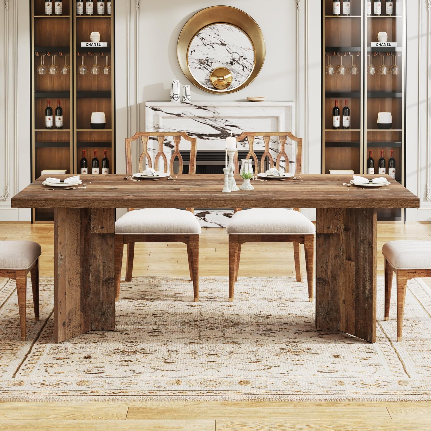 Tribesigns 63-inch Dining Table for 4-6, Farmhouse Kitchen Table with Large Tabletop, Rectangular Dinner Eating Table for Dining Room, Living Room