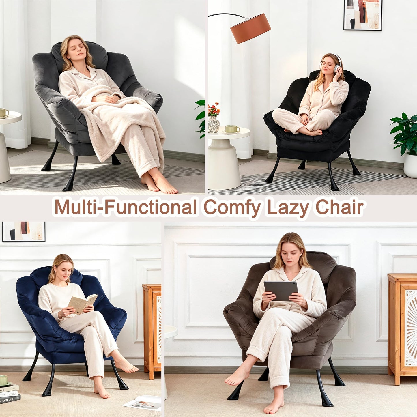 Mordchil EU Comfy Chair for Adults,Armchair Chair for Living Room,Velvet Reading Chairs for Bedroom, Accent Chairs with Steel Frame,Navy Blue