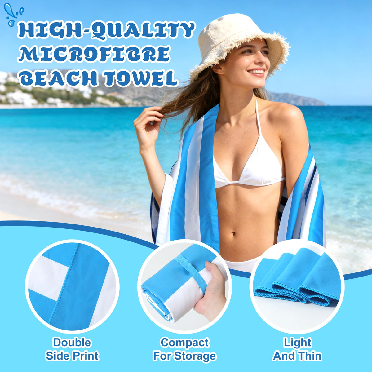 Anavasi Microfibre Beach Towels for Adults, 1 Pack 180 x 90cm 100% Recycled