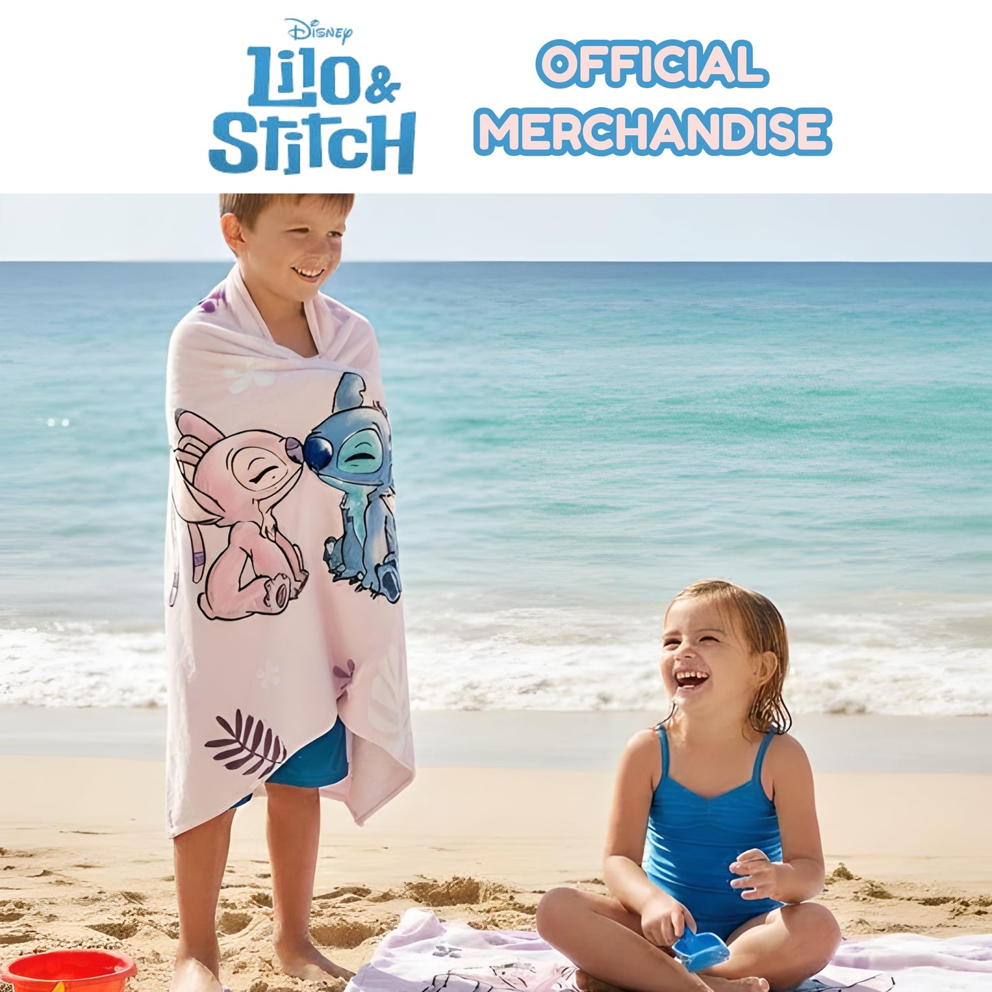 BrandMac Disney Stitch & Angel Beach & Bath Towel 70x140cm, 100% Cotton | Soft & Absorbent Kids Bath & Swim Towel | Official Stitch Towel