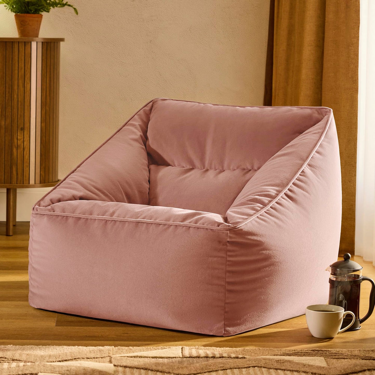 icon Natalia Velvet Bean Bag Chair with Filling Included, Pink