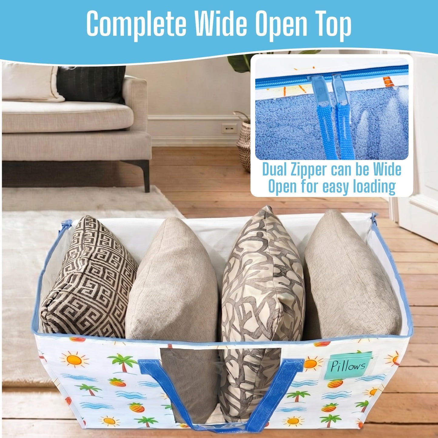 VENO 6 Pack Heavy Duty Moving Bags with Clear Window, Tropical Island, Storage Bags for Clothes and Comforter