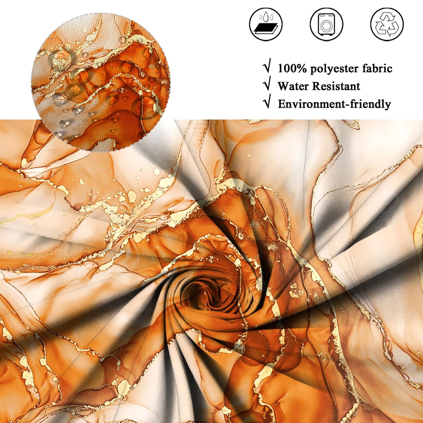 ASDCXZ Orange Marble Shower Curtain 180x200 cm, Modern Abstract Art Orange Gold Marble Optics Texture Waterproof Bath Curtain Polyester Textile
