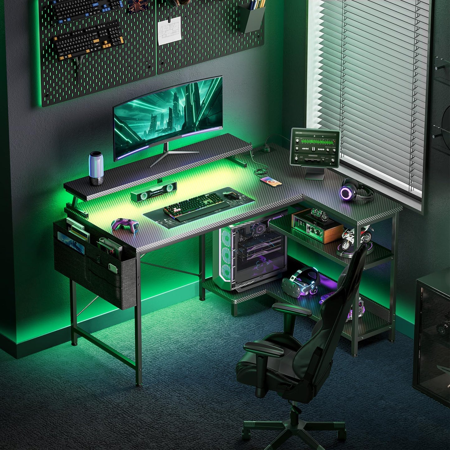 Coleshome L Shaped Gaming Desk with LED Lights & Power Outlet, 100x70 cm
