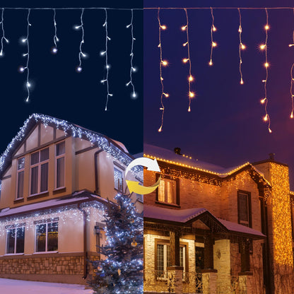 YOSION 500 LED Icicle Lights Curtain String Light, 15M/49ft with Timer, Warm White to White Color Changing, for Indoor & Outdoor, Christmas,