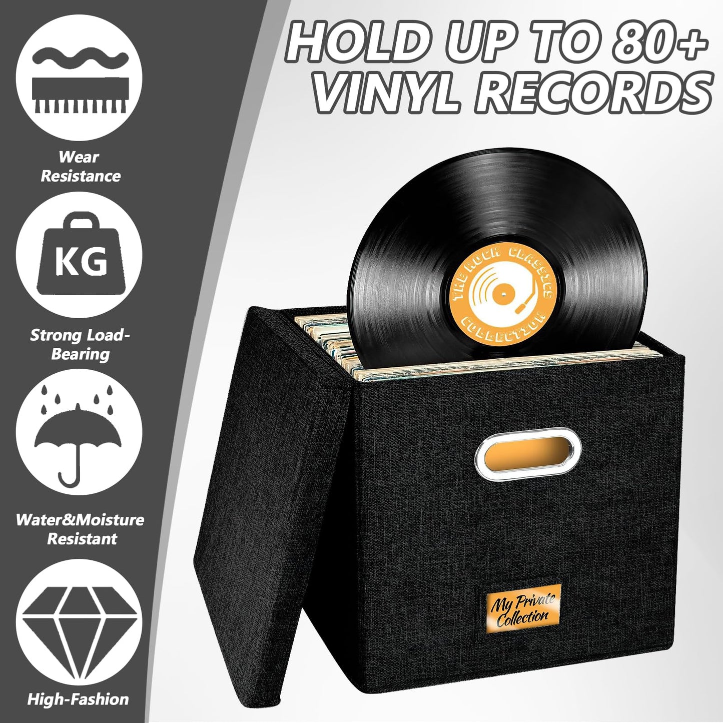 4 PCS 12-inch Vinyl Record Storage Box,Folding LP Case with Lid & Handle