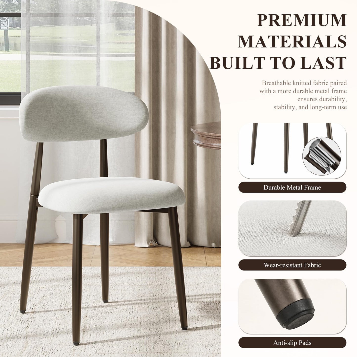 Dining Chairs Set of 4, Upholstered Dining Room Chairs with Ergonomic Curved Backrest, Metal Frame Kitchen Chairs