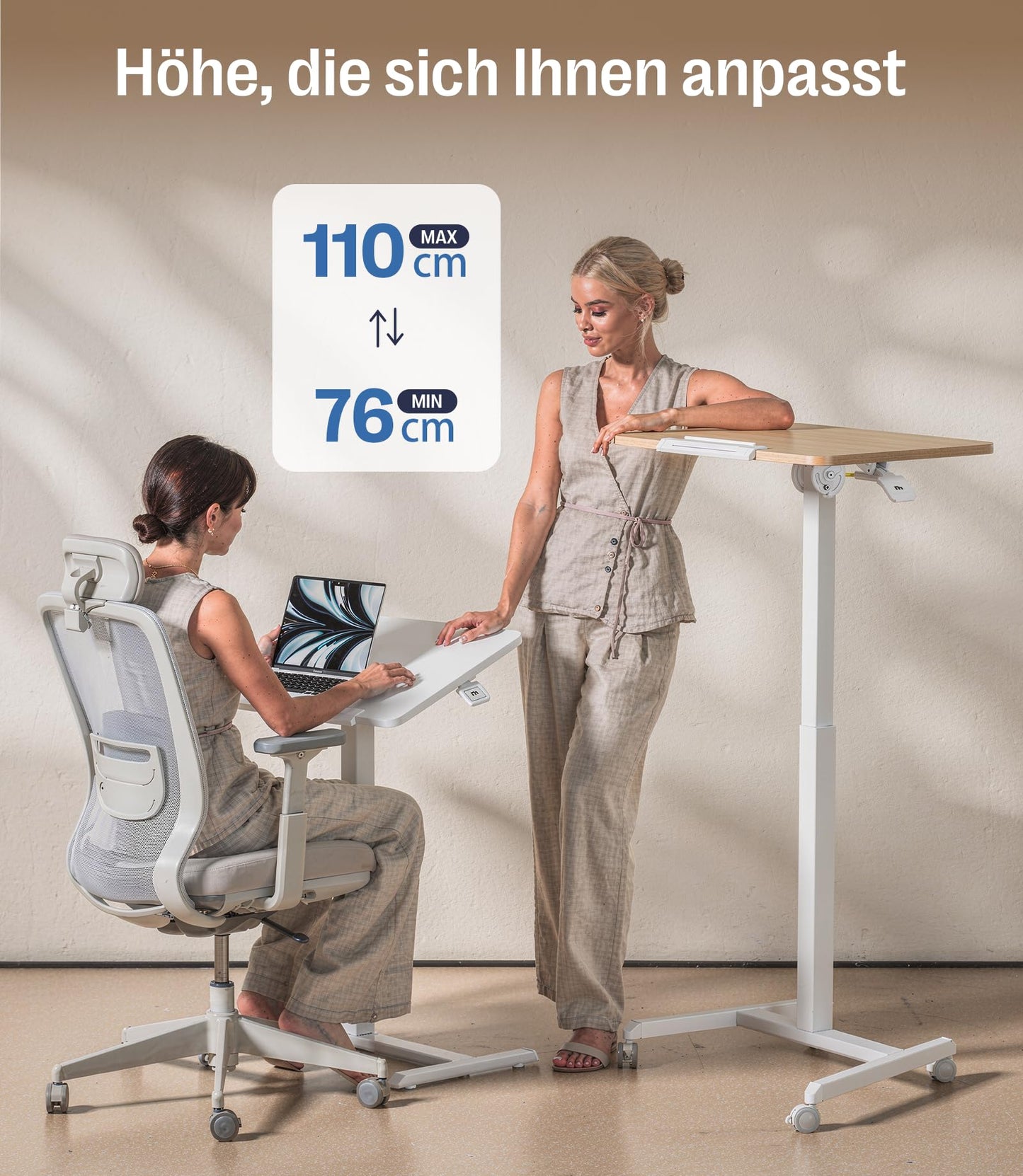 MAIDeSITe Fit Pro Over Bed Table with Wheels, Height Adjustable Desk
