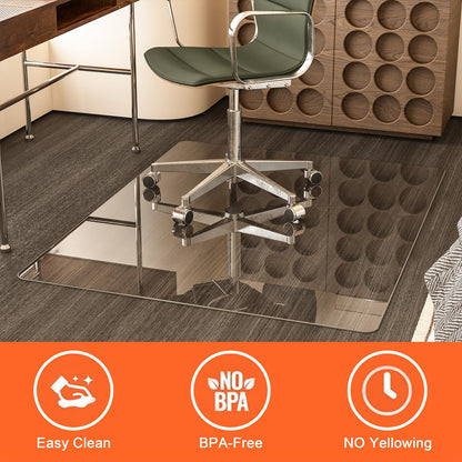 NEUWEABY Tempered Glass Chair Mat for Carpet, Office/Home, 90x115cm Clear Computer Floor Mat with 4 Anti-Slip Pads