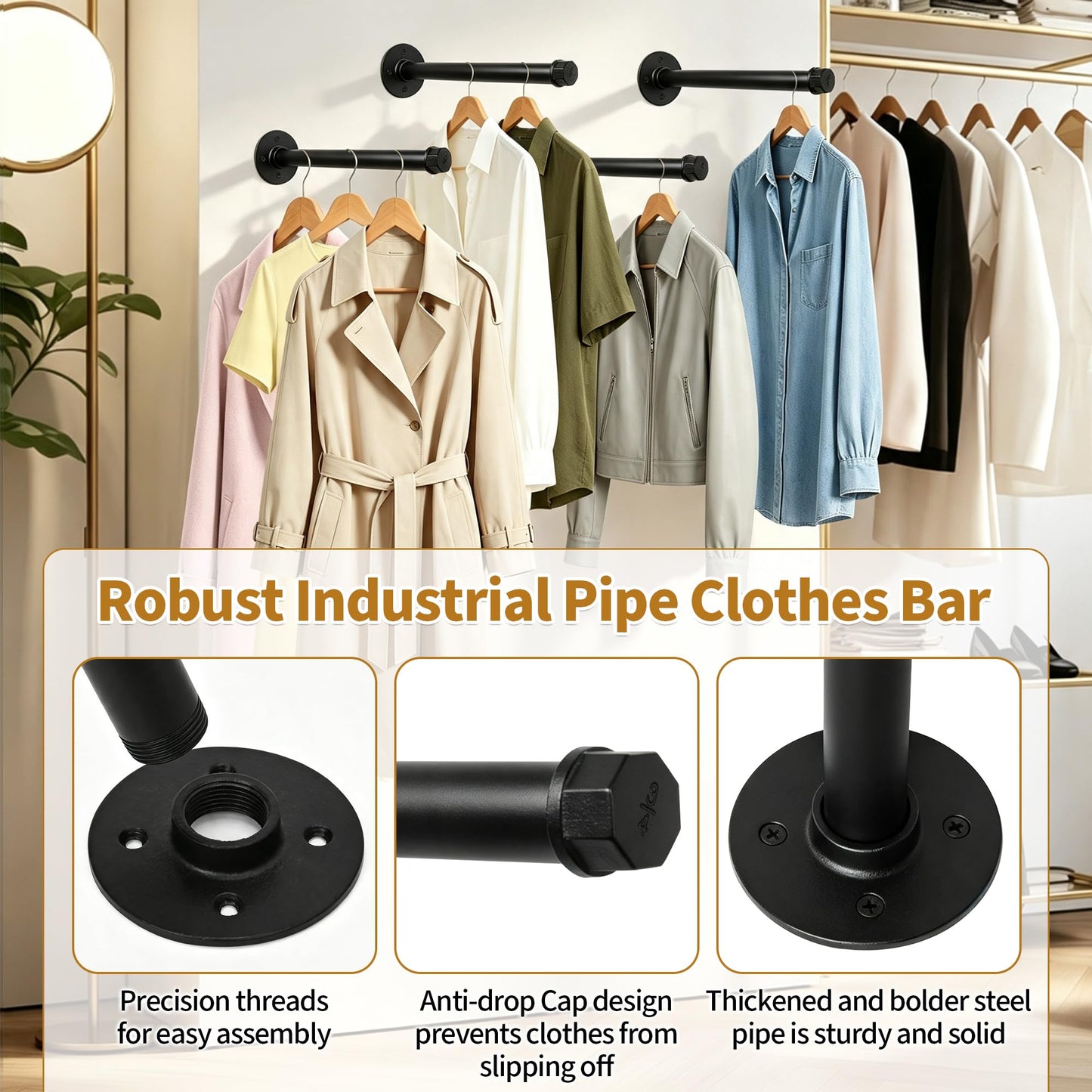 aleawol 8pcs Industrial Pipe Clothes Bar 12 Inch Wall Mounted Clothing Rack