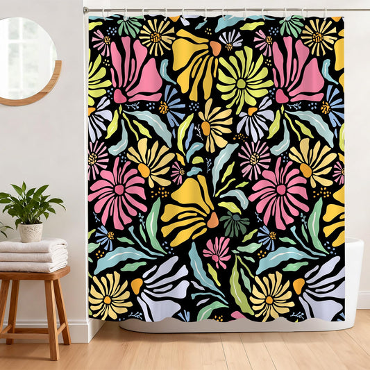 BREASOME Abstract Floral Shower Curtain 180 x 180 cm Colorful Flowers Shower Curtain for Bathroom Decor Mould Proof Waterproof Polyester Fabric Bath