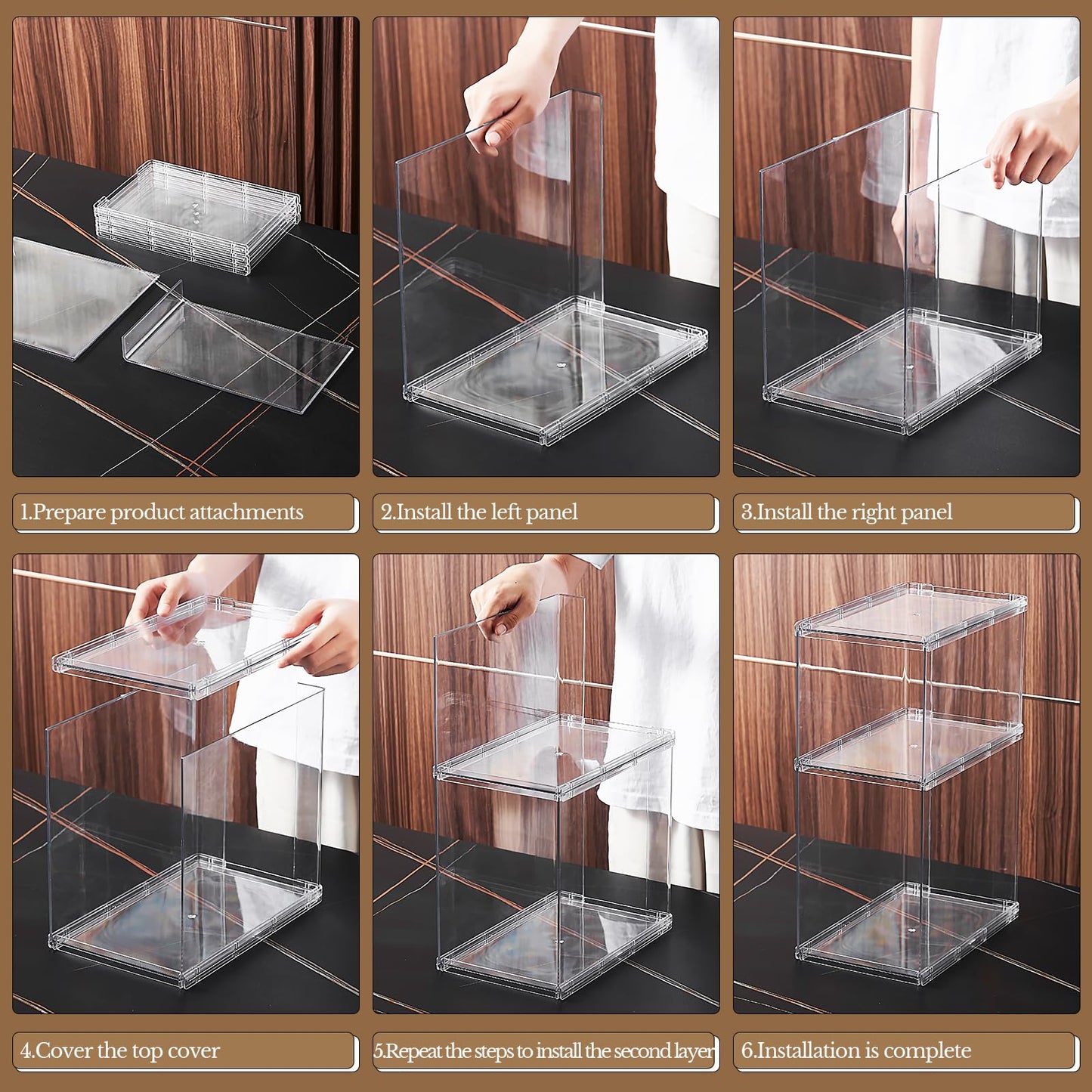 Fangoo 2 Pack Stackable Purse Bags Organizer for Closet Clear Acrylic Handbag Organizer Storage Boxes Display Case Kitchen Cupboard Bathroom