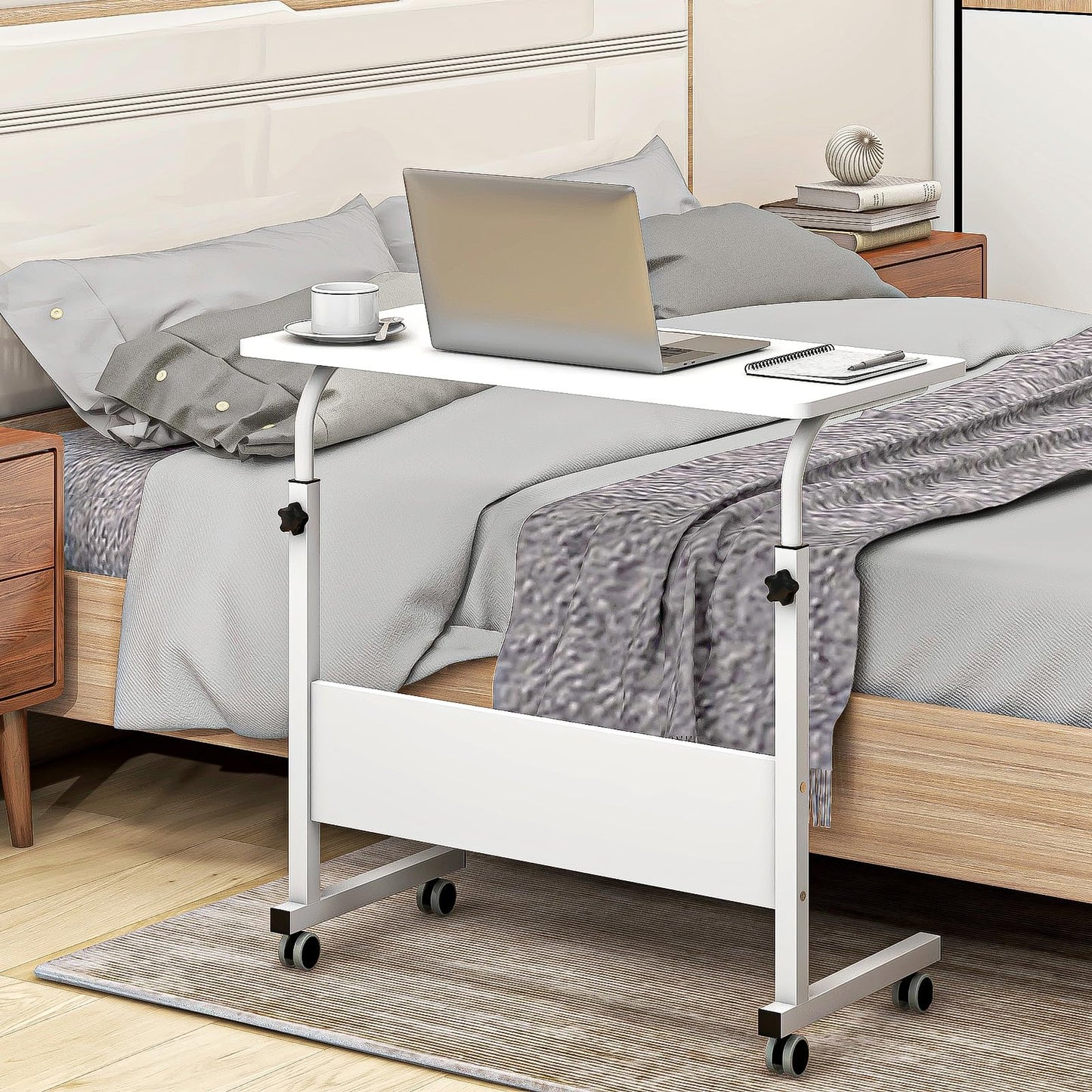 sogesfurniture Height-adjustable laptop table, laptop stand, computer desk with wheels, mobile side table, care table for bed and sofa