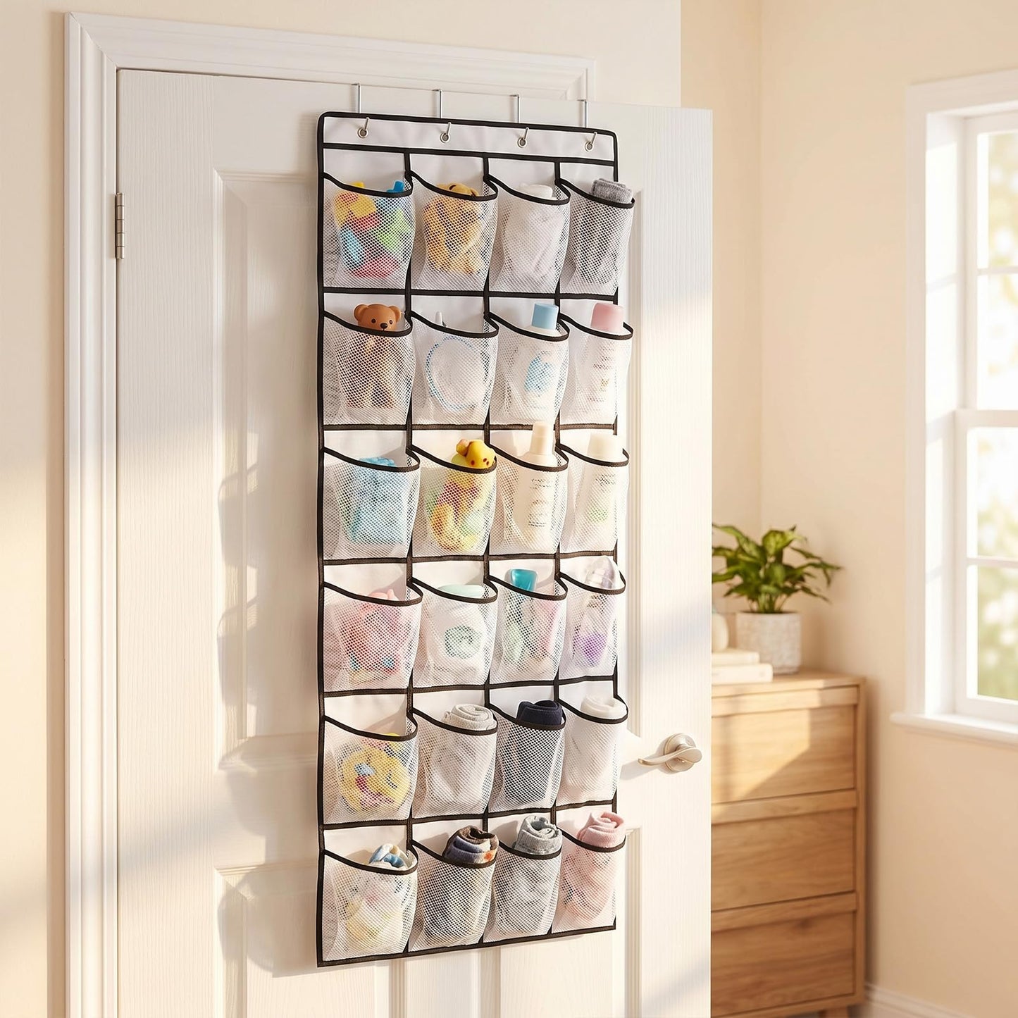 Admygo Over The Door Shoe Organizer, 24 Large Mesh Pockets Hanging Shoe Storage, Over Door Shoe Rack for Closet Bedroom Bathroom (White)