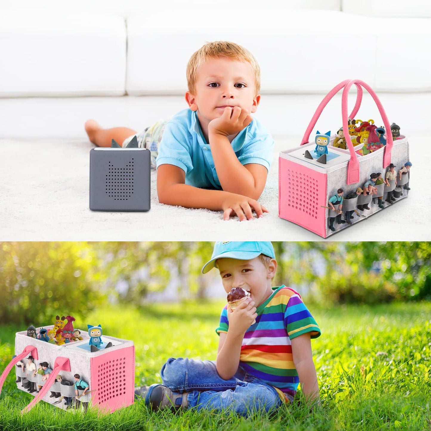 Shudyear Carry case for Toniebox Starter Set and Accessories Storage Bag,Felt Organizer Bag for Toniebox Audio Player and Figurine,Travel Carrying