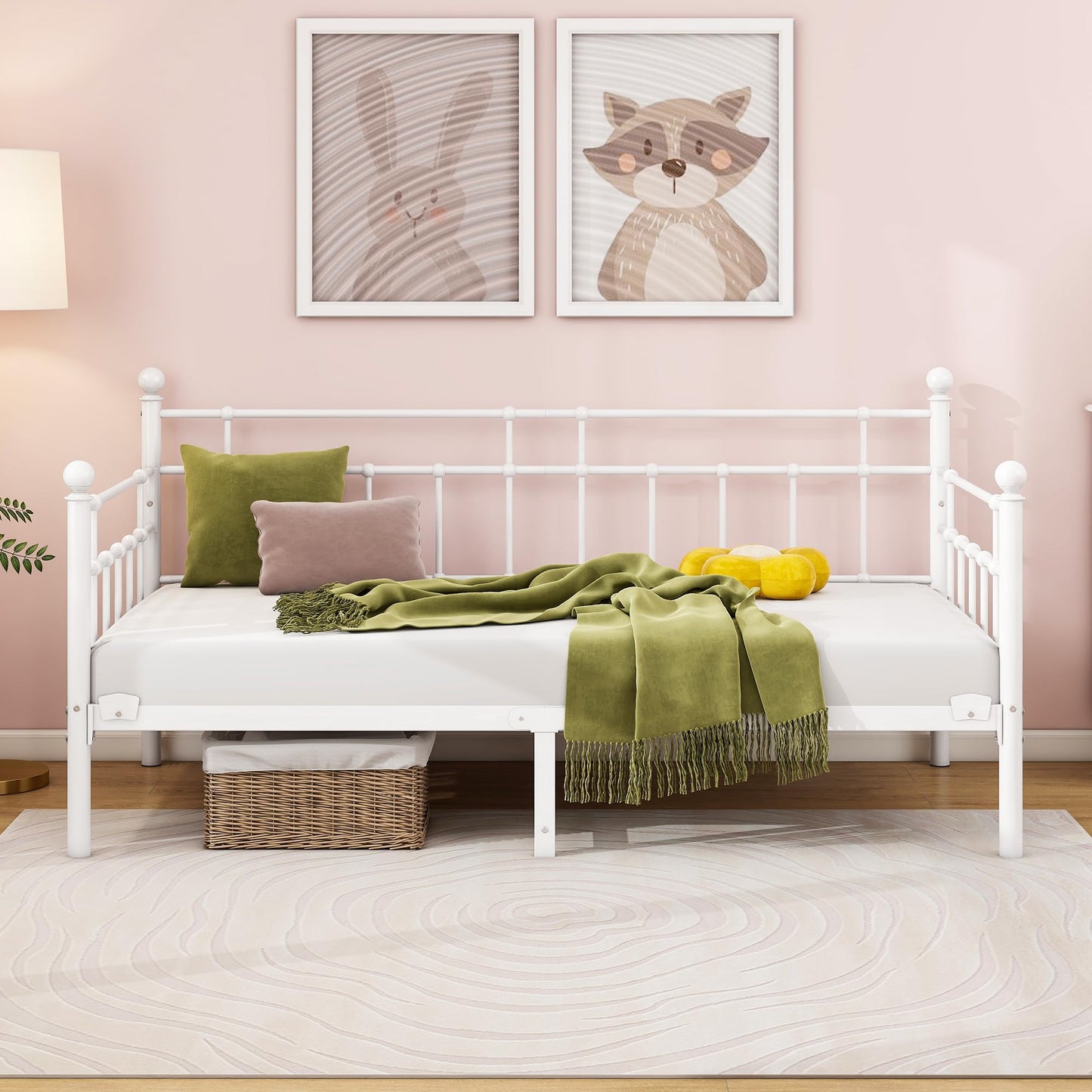 HOMERECOMMEND Single Daybed Frame 3ft Sofa Bed Steel Slats Platform,White