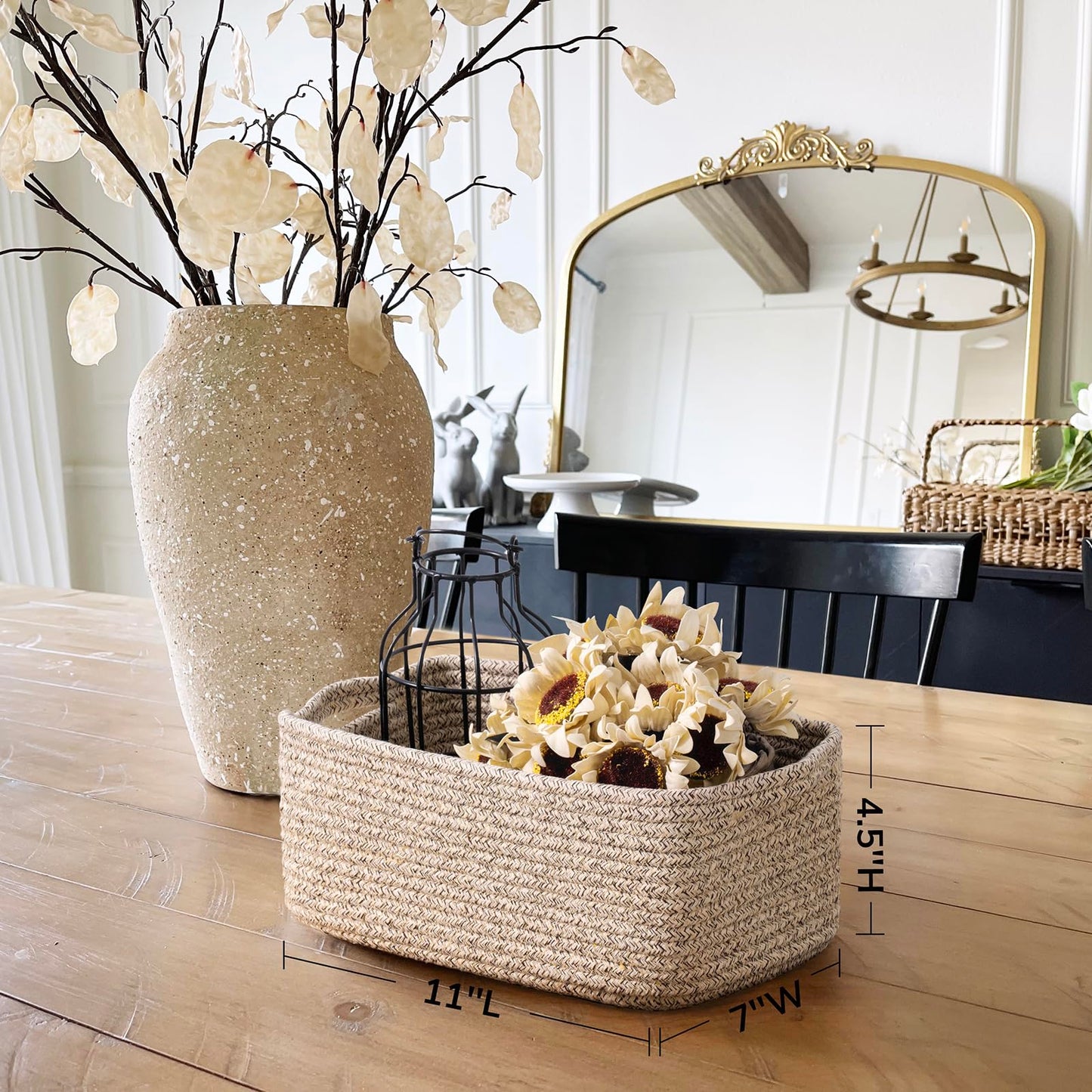 TIMEYARD 3 Pack Small Woven Rope Shelf Basket Storage Basket White Brown