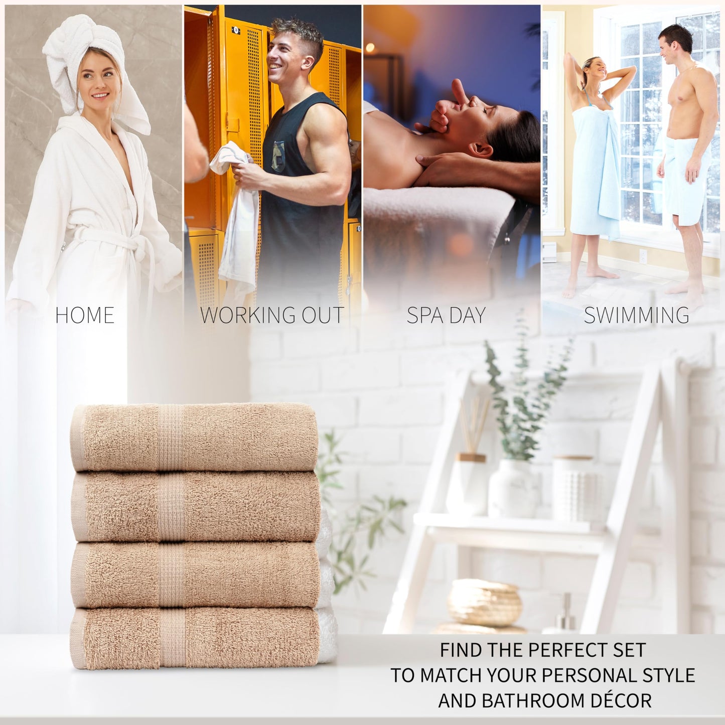 CityComfort Bath Towels Set of 4 100% Cotton 550 GSM 75x135cm Highly Absorbent Fluffy Bathroom Towels Household Essentials (Brown - 4 Pack)